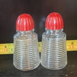 Vintage Glass Shakers with Red Lids